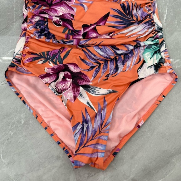 Women’s Liz Claiborne Floral Ruffle Ruched Padded One Piece Swimsuit Size 12 - Picture 8 of 16